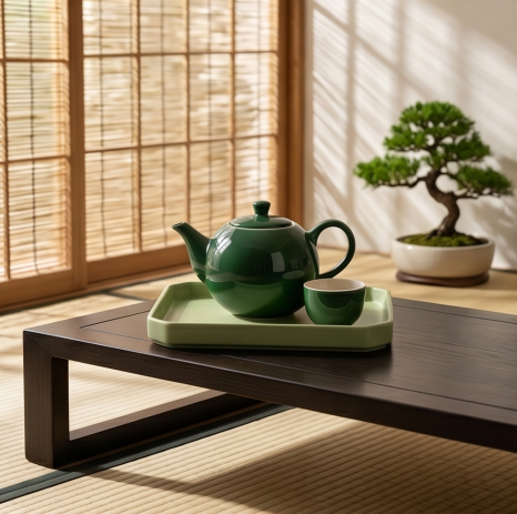 Forest Green and Sage Ceramic Tea Set