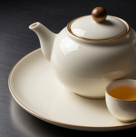 Ivory Porcelain Tea Set with Gold Trim
