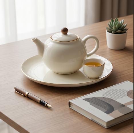Ivory Porcelain Tea Set with Gold Trim
