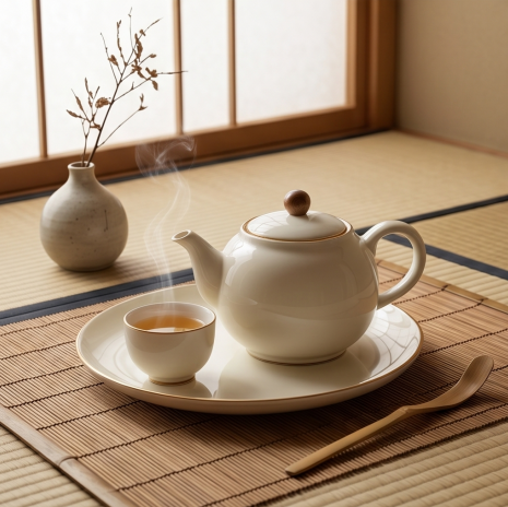 Ivory Porcelain Tea Set with Gold Trim