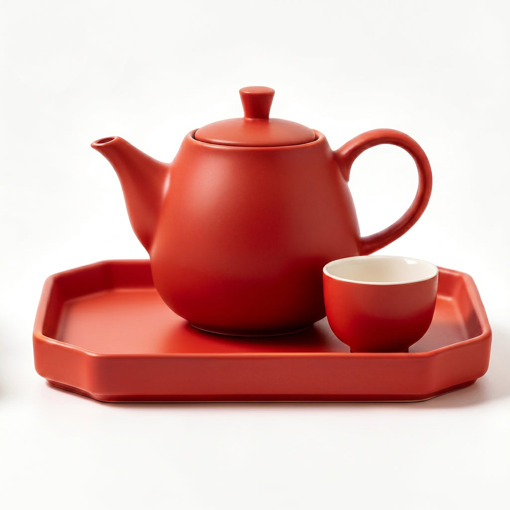 Crimson Matte Ceramic Tea Set