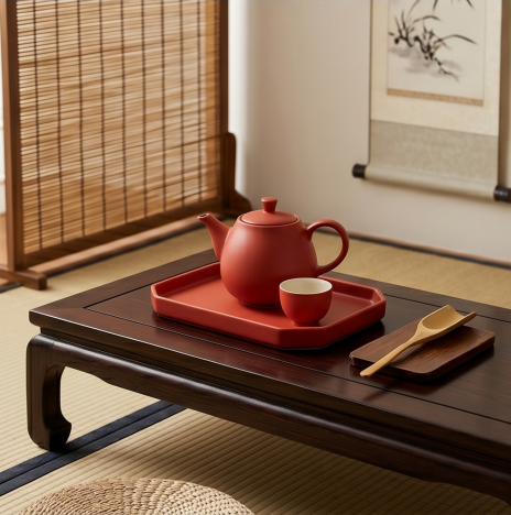 Crimson Matte Ceramic Tea Set