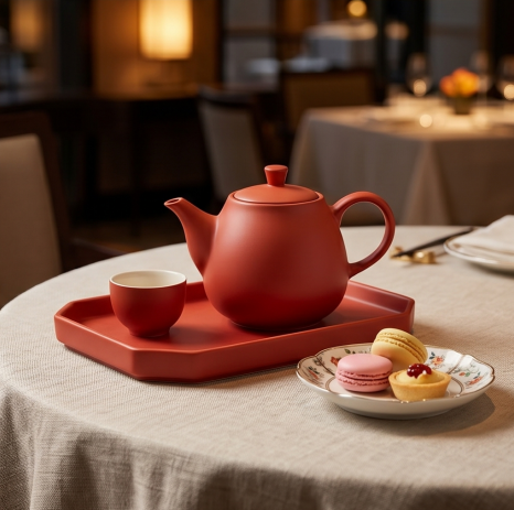 Crimson Matte Ceramic Tea Set