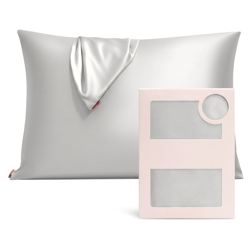 Silver Gray Pure Mulberry Silk Pillowcase with Gift Box