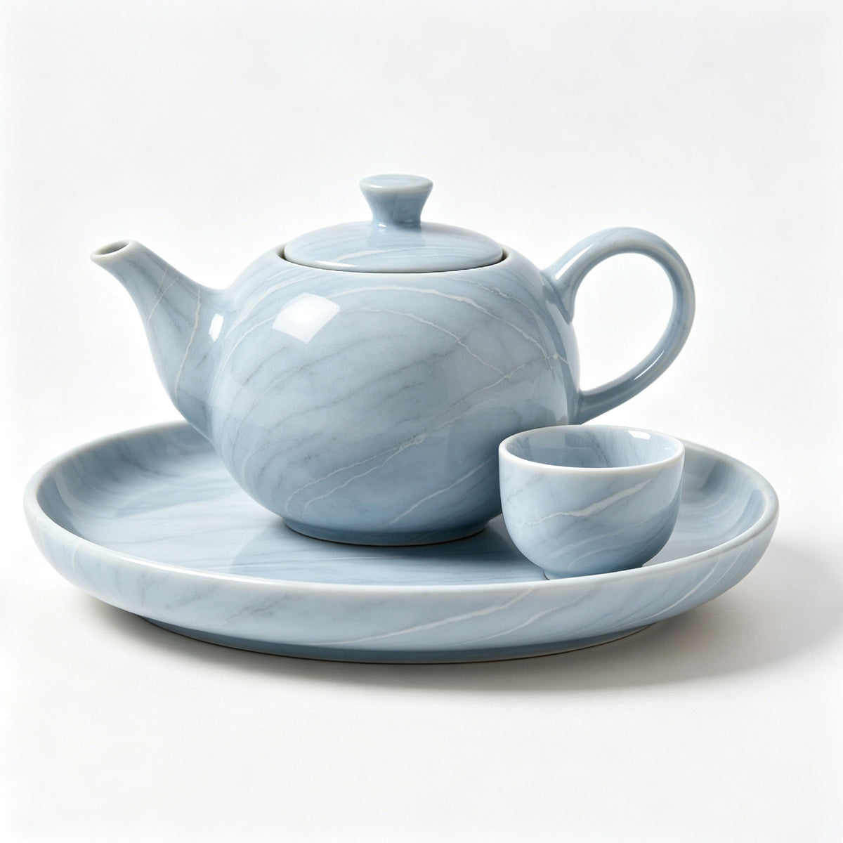 Serene Aqua Marble Ceramic Tea Set