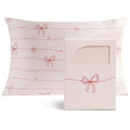 Red Bows on Pink Pure Mulberry Silk Pillowcase with Gift Box