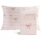 Red Bows on Pink Pure Mulberry Silk Pillowcase with Gift Box