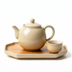 Minimalist Cream Ceramic Tea Set with Bamboo Tray
