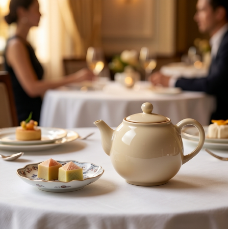 Minimalist Cream Ceramic Tea Set with Bamboo Tray