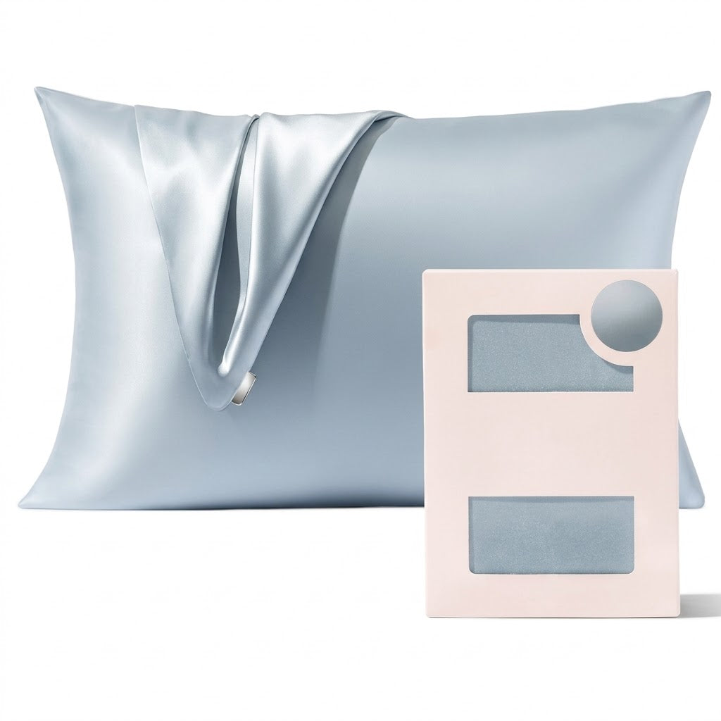 Sky Blue Pure Mulberry Silk Pillowcase with Gift Box