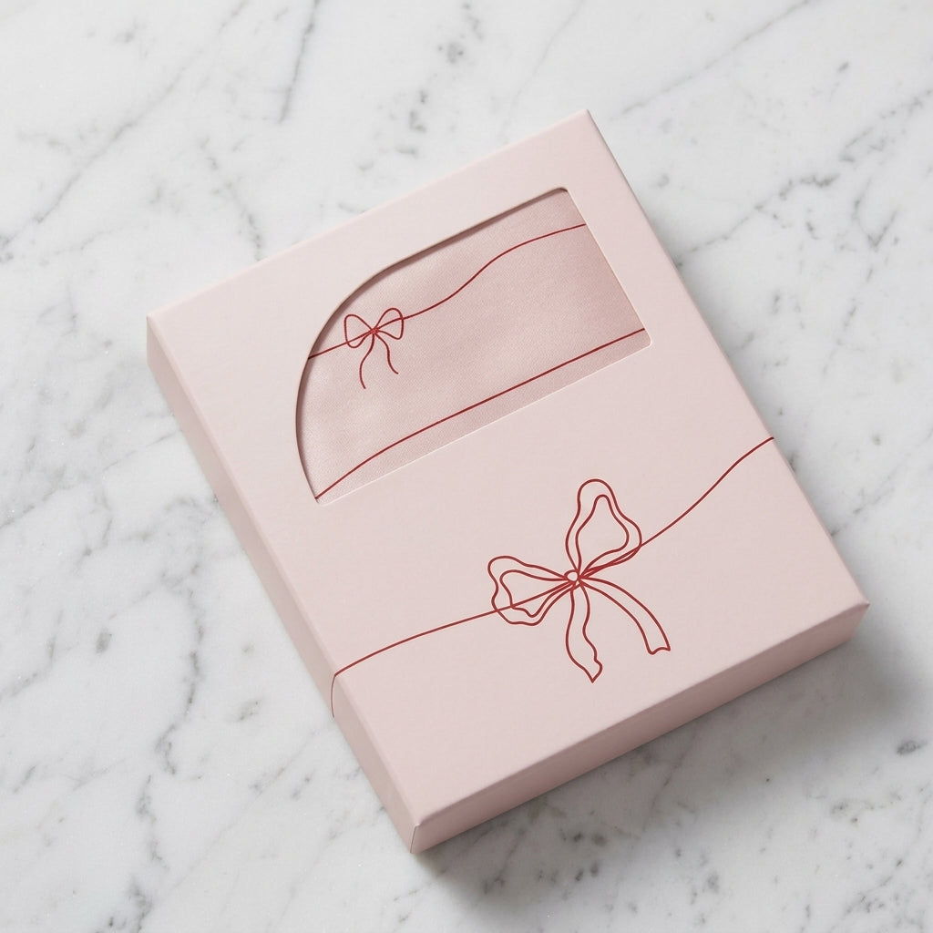 Red Bows on Pink Pure Mulberry Silk Pillowcase with Gift Box