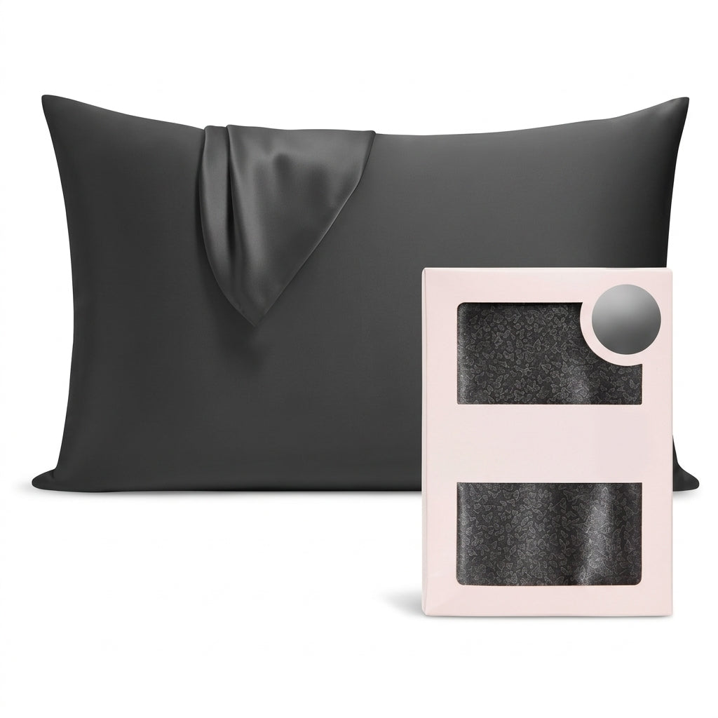 Charcoal Butterfly Jacquard Pure Mulberry Silk Pillowcase with Gift Box