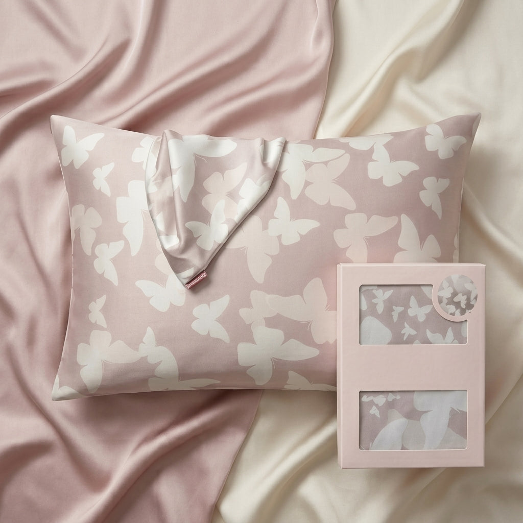 Blush Butterfly Pure Mulberry Silk Pillowcase with Gift Box
