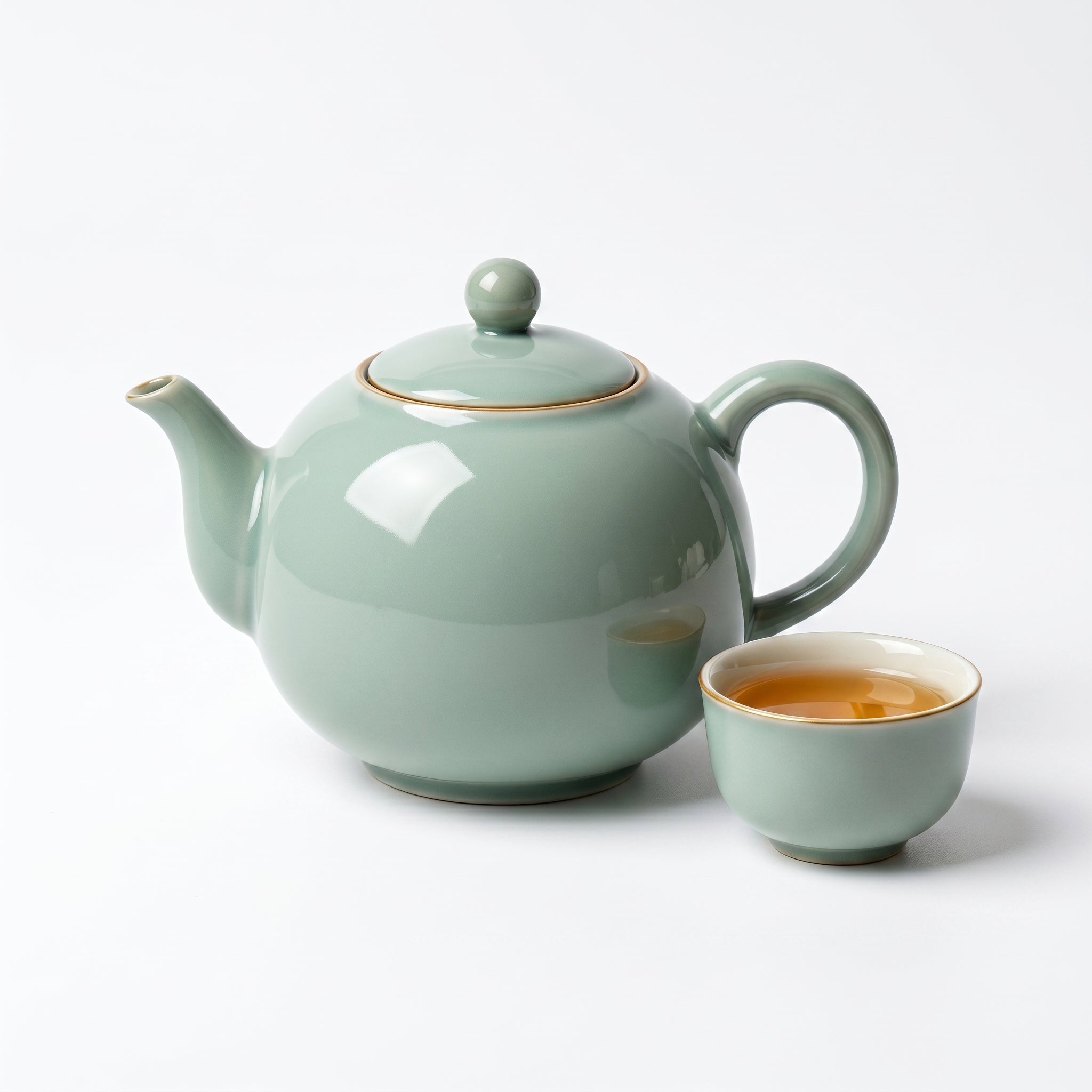 Classic Celadon Green Ceramic Teapot and Cup Set