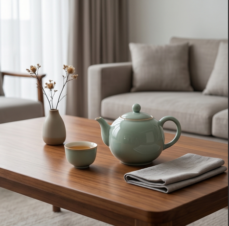 Classic Celadon Green Ceramic Teapot and Cup Set