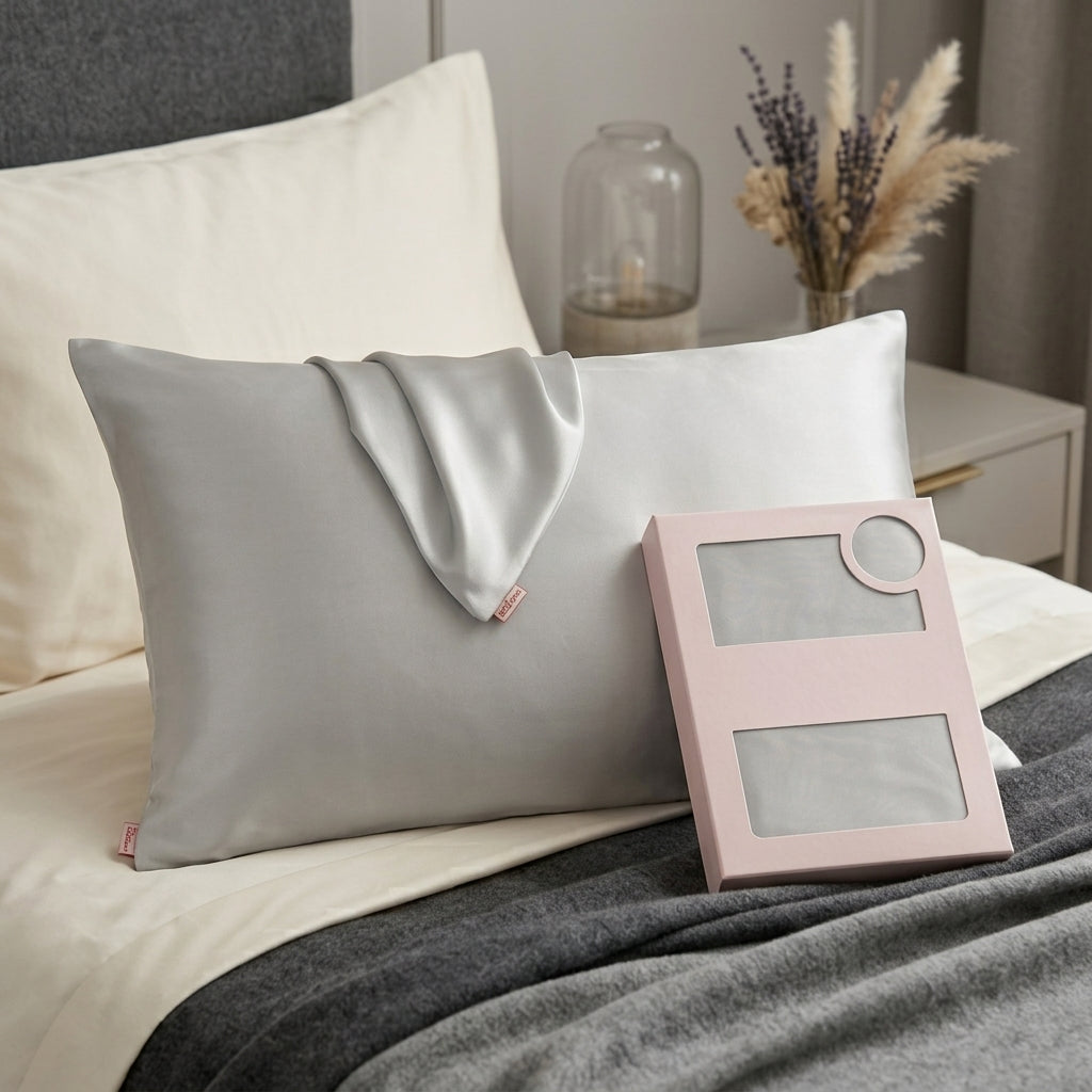 Silver Gray Pure Mulberry Silk Pillowcase with Gift Box