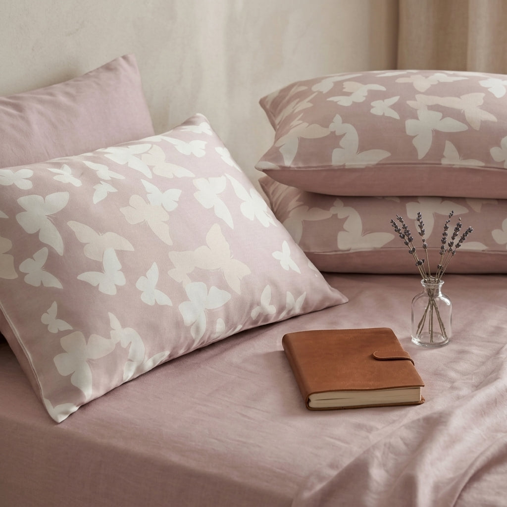 Blush Butterfly Pure Mulberry Silk Pillowcase with Gift Box
