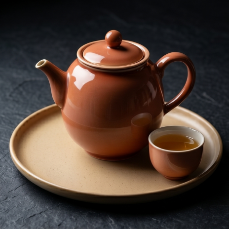 Terracotta Coral Ceramic Tea Set with Matte Sand Tray