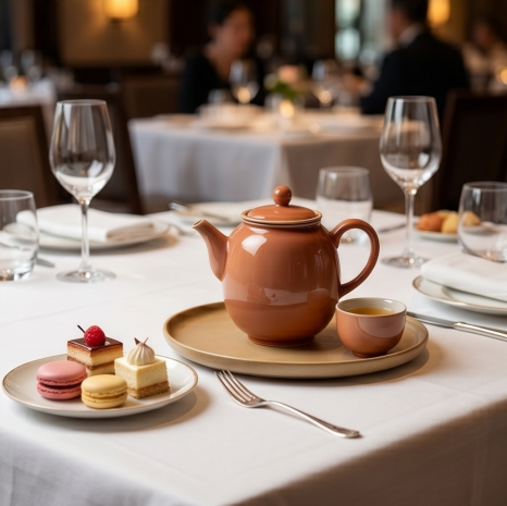 Terracotta Coral Ceramic Tea Set with Matte Sand Tray