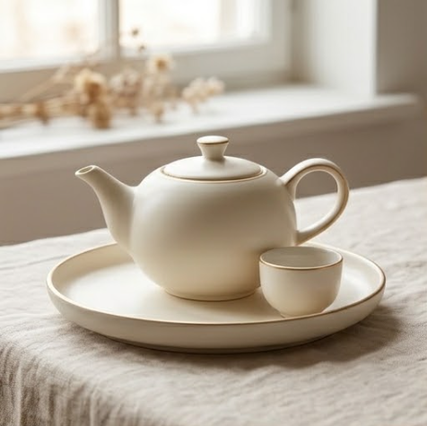 Aura Matte Ivory Ceramic Tea Set
