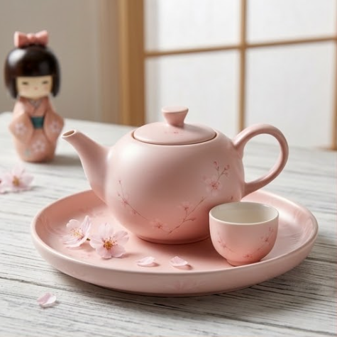 Sakura Blossom Pink Ceramic Tea Set