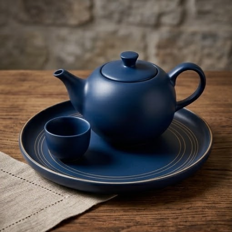 Midnight Navy Ceramic Tea Set with Gold Accents