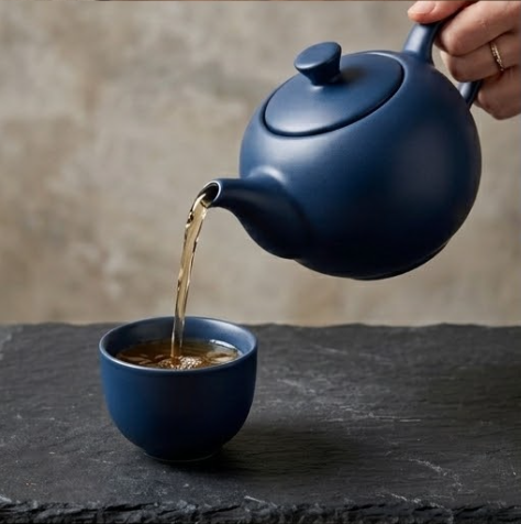 Midnight Navy Ceramic Tea Set with Gold Accents