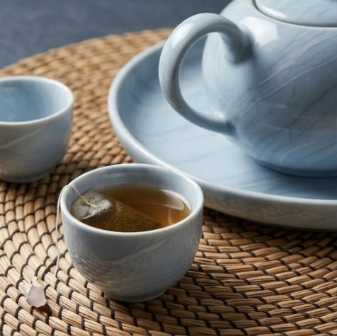 Serene Aqua Marble Ceramic Tea Set