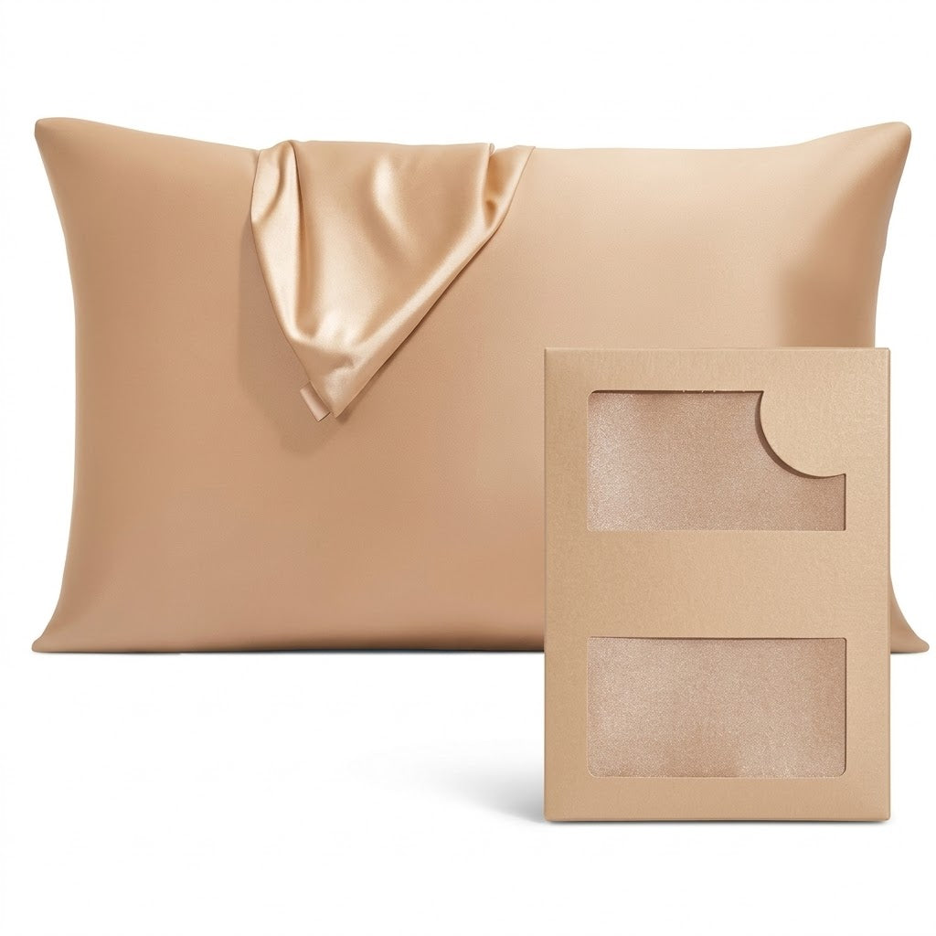 Champagne Gold Pure Mulberry Silk Pillowcase with Gift Box