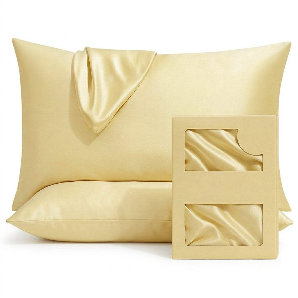 Butter Yellow Pure Mulberry Silk Pillowcase with Gift Box