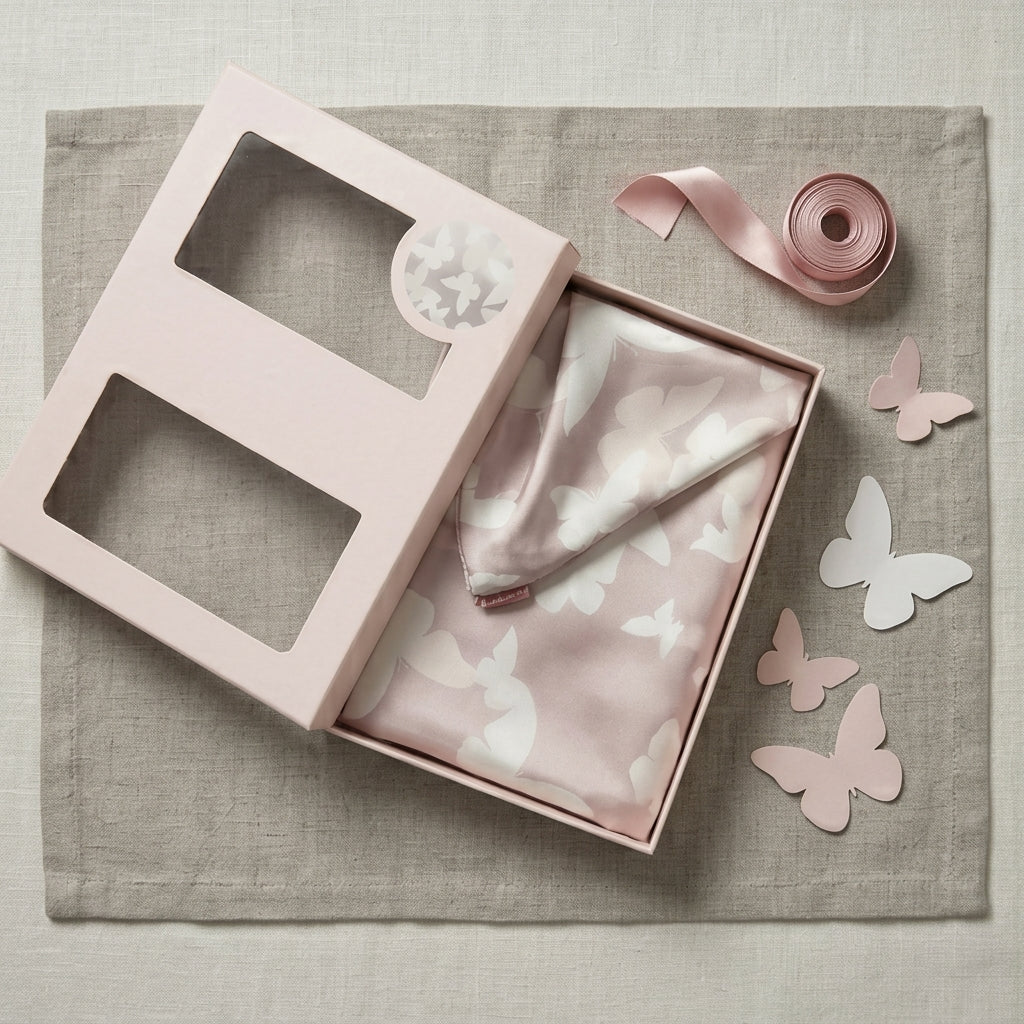 Blush Butterfly Pure Mulberry Silk Pillowcase with Gift Box