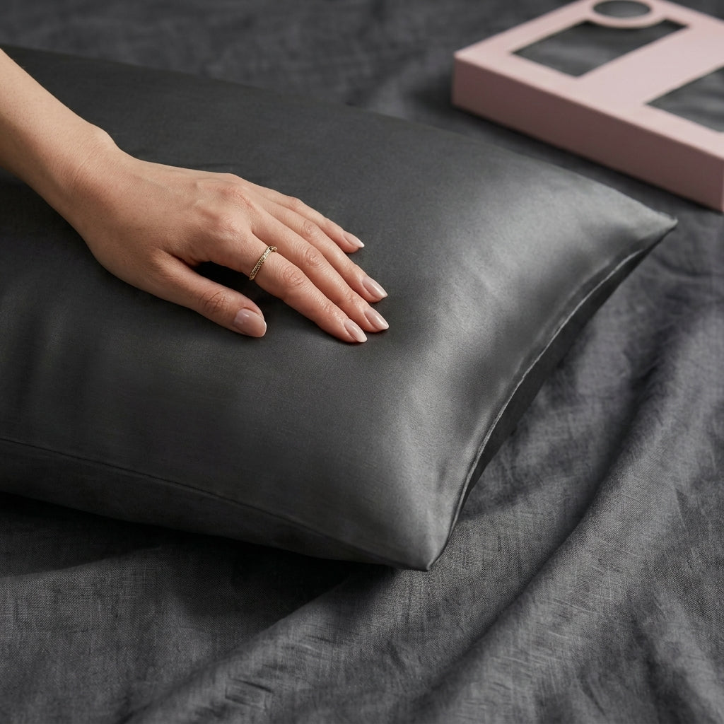 Charcoal Butterfly Jacquard Pure Mulberry Silk Pillowcase with Gift Box
