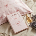 Red Bows on Pink Pure Mulberry Silk Pillowcase with Gift Box