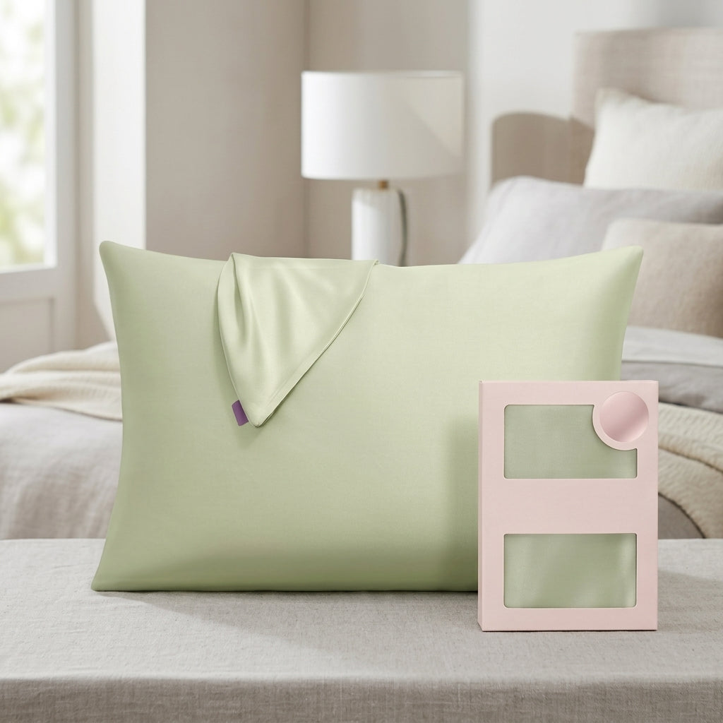 Sage Green Pure Mulberry Silk Pillowcase with Gift Box