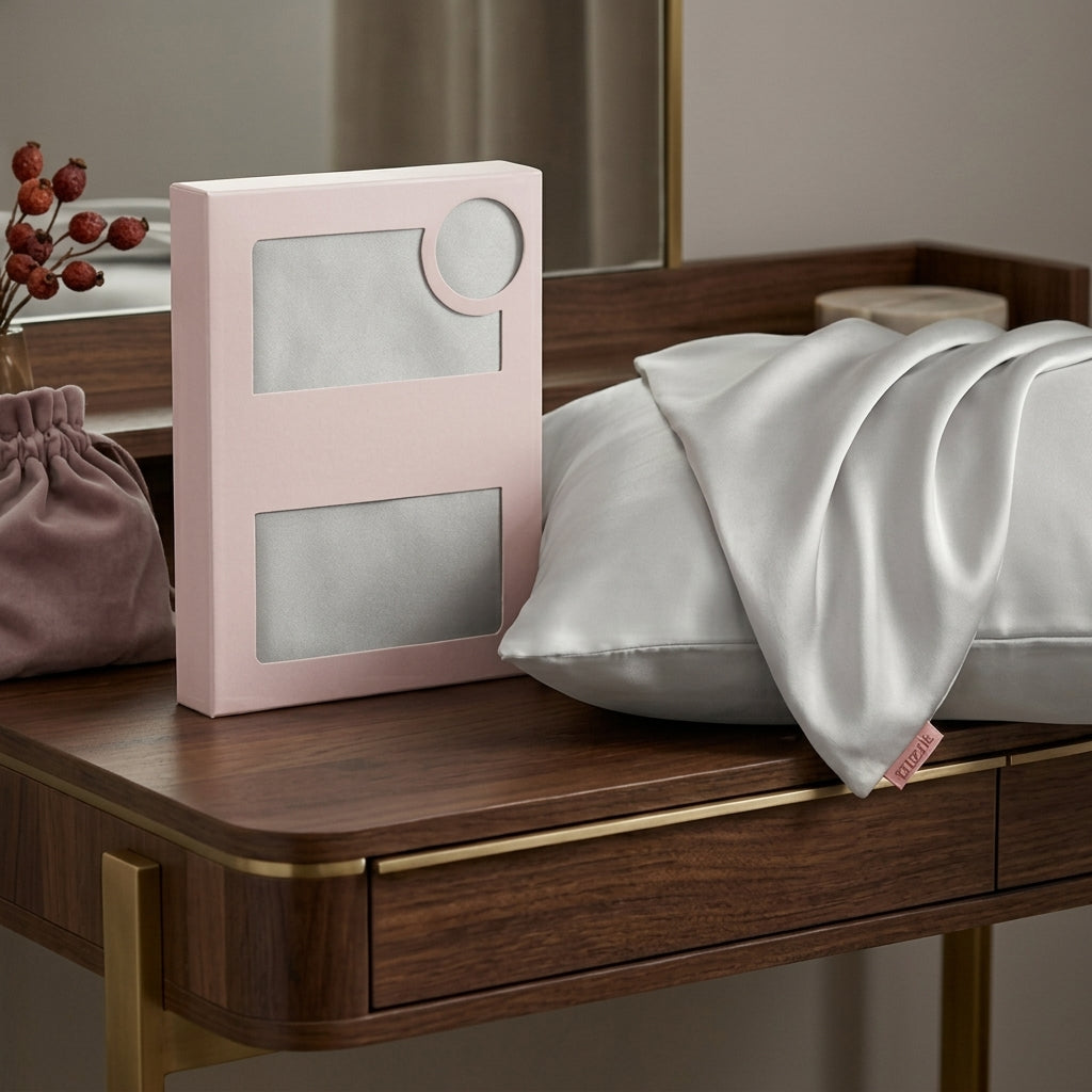 Silver Gray Pure Mulberry Silk Pillowcase with Gift Box