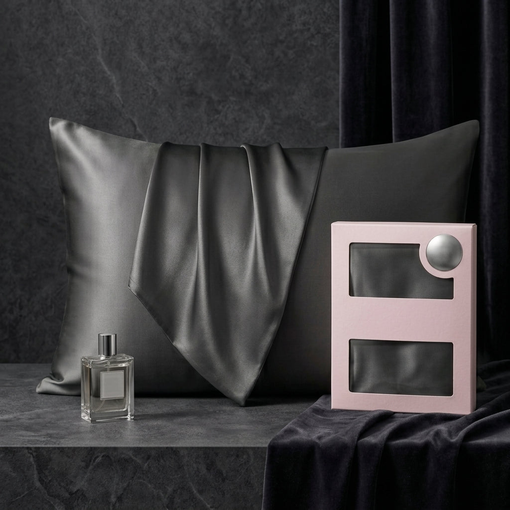Charcoal Butterfly Jacquard Pure Mulberry Silk Pillowcase with Gift Box
