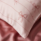 Red Bows on Pink Pure Mulberry Silk Pillowcase with Gift Box