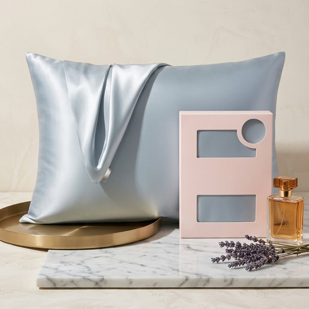 Sky Blue Pure Mulberry Silk Pillowcase with Gift Box